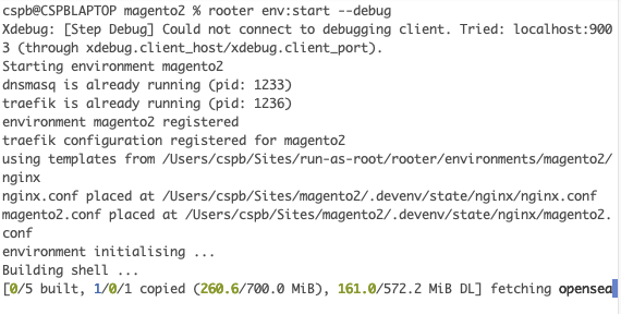 rooter env:start --debug Ausgabe