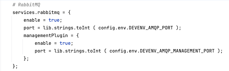 RabbitMQ-Konfiguration in devenv.nix